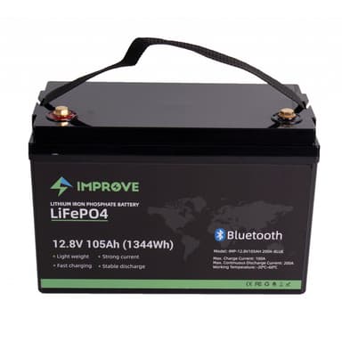 IMPROVE Lithium Batteri 12V 105Ah (LiFePO4) BMS 200A - BLUETOOTH