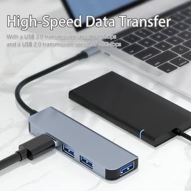 Dobbel USB-C og USB-A Hub med 1 USB3.0-port og 3 USB2.0-porter