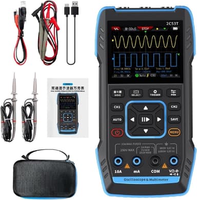FNIRSI 2C53TH 3 i 1 oscilloskop, multimeter og signalgenerator 2,8"" LCD-skjerm for perfekt bildekvalitet
