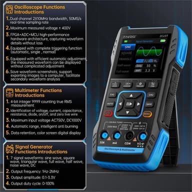 FNIRSI 2C53TH 3 i 1 oscilloskop, multimeter og signalgenerator 2,8"" LCD-skjerm for perfekt bildekvalitet