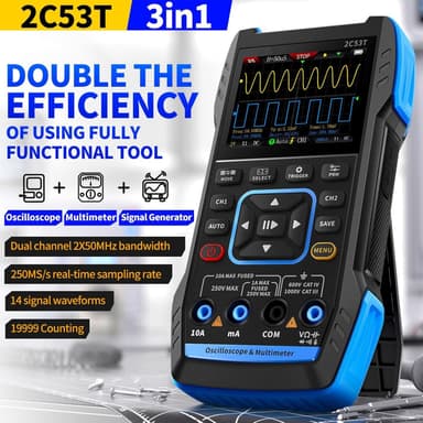 FNIRSI 2C53TH 3 i 1 oscilloskop, multimeter og signalgenerator 2,8"" LCD-skjerm for perfekt bildekvalitet