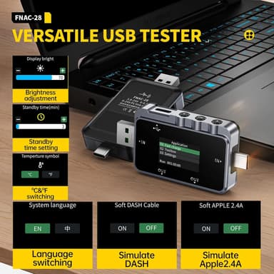 FNIRSI FNAC-28 USB-tester for nøyaktig strøm- og spenningsmåling