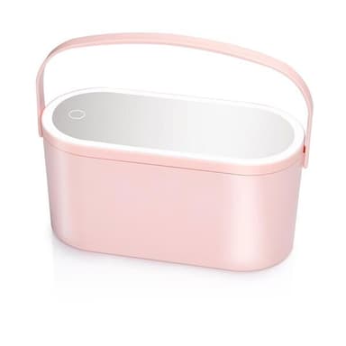 Bærbart sminkespeil med LED og oppbevaring - Rosa