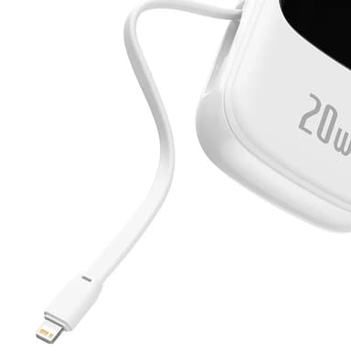 Powerbank Baseus Qpow PRO med Lightning-kabel, USB-C-port og USB 20000mAh, 20W (hvit)