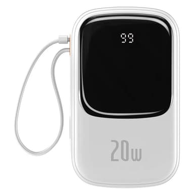 Powerbank Baseus Qpow PRO med Lightning-kabel, USB-C-port og USB 20000mAh, 20W (hvit)