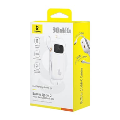 Powerbank Baseus QPow 2 20000mAh 30W 2xUSB-C (hvit)