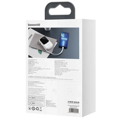 Powerbank Baseus Qpow PRO med Lightning-kabel, USB-C-port og USB 20000mAh, 20W (hvit)
