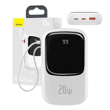 Powerbank Baseus Qpow PRO med Lightning-kabel, USB-C-port og USB 20000mAh, 20W (hvit)