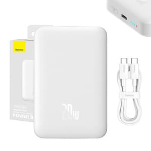 Powerbank Baseus Magnetic, 10000mAh, USB-C 20W, MagSafe (hvit)