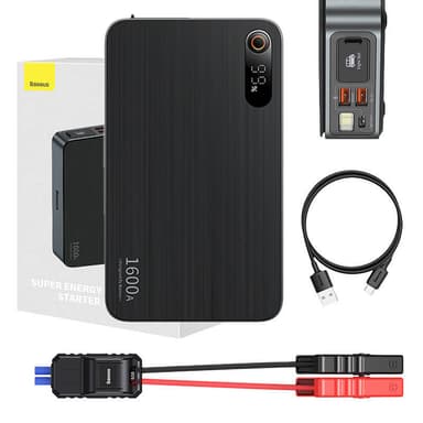 Powerbank/Baseus Super Energy PRO bilstarter, 1600A, USB (svart)
