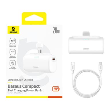 Powerbank Baseus Compact 5000mAh, 20W, USB-C (biły)