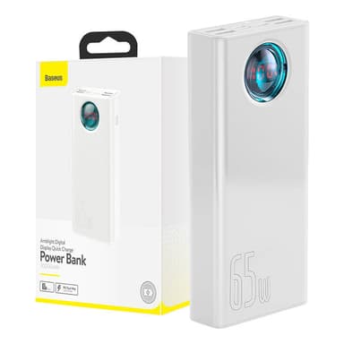 Powerbank Baseus Amblight 30000mAh, 4xUSB, USB-C, 65W (hvit)