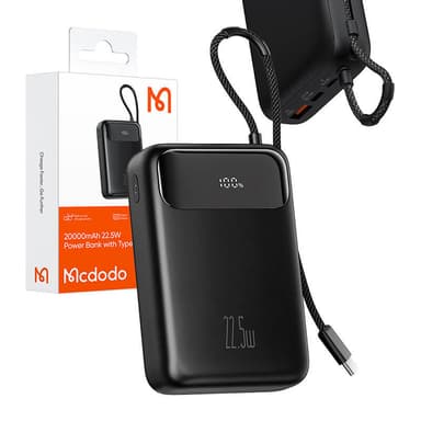 Mcdodo MC-3720 20000mAh strømbank, USB-C, USB-A, USB-C-kabel