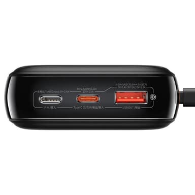 Powerbank Baseus Qpow PRO med Lightning-kabel, USB-C-port og USB 20000mAh, 20W (svart)