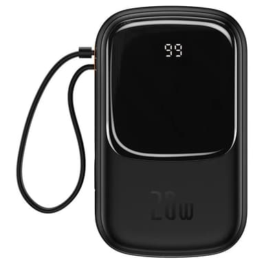 Powerbank Baseus Qpow PRO med Lightning-kabel, USB-C-port og USB 20000mAh, 20W (svart)