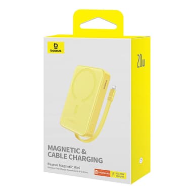 Powerbank Baseus Magnetic Mini 10000mAh, USB-C 20W MagSafe (gul)