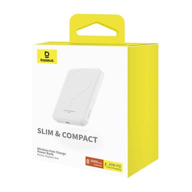 Magnetisk Mini Powerbank Baseus 5000mAh, USB-C 20W (hvit)