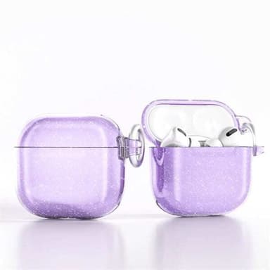 Glitrende beskyttelsesveske for AirPods 4 med metallklips - Lilla