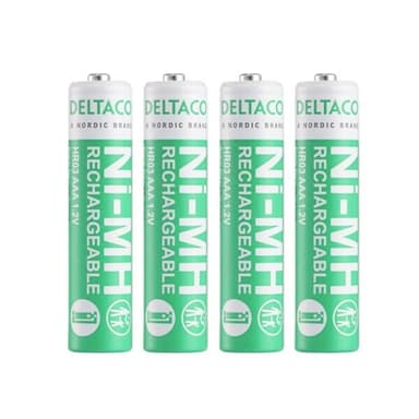 Deltaco oppladbare batterier AAA 750mAh 4-pakning