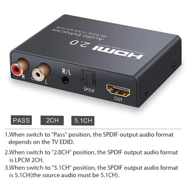 NÖRDIC HDMI 2.0 ARC 4K 60Hz HDR Extractor Yuv4: 4: 4 HDMI-inngang til HDMI, SPDIF, R / L og AUX Output ARC-omformer