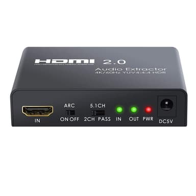 NÖRDIC HDMI 2.0 ARC 4K 60Hz HDR Extractor Yuv4: 4: 4 HDMI-inngang til HDMI, SPDIF, R / L og AUX Output ARC-omformer