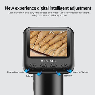 APEXEL Håndholdt Digitalt Mikroskop 12X-24X Bærbart Mikroskop 2,0 Tommers LCD Skjerm 2MP Foto 720P Video med LED-lys