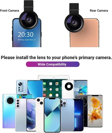 APEXEL Mobiltelefon Kameraobjektiv, 2-i-1 Objektivsett, 12.5X Makroobjektiv og 0.45X Vidvinkelobjektiv