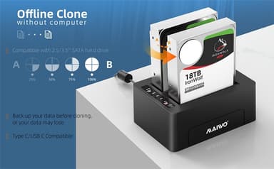 Maiwo K3082C USB C 3.1 Gen2 10Gbps Docking Station for 2.5 3,5 SATA HDD SSD Opptil 20TB med støtte for BEASP, Støtte for Sataiii 6Gbps