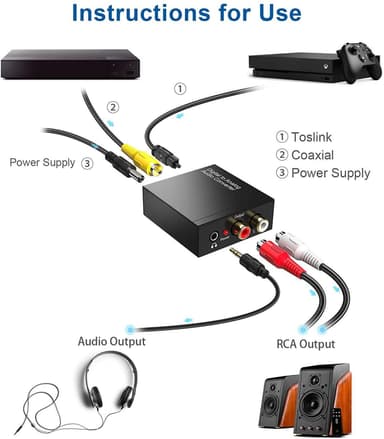 NÖRDIC 192kHz digital til analog lydkonverter, Toslink og koaksial til RCA L / R og 3,5 mm Aux D / A omformer
