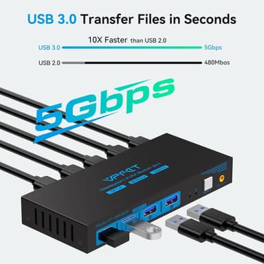 NÖRDIC KVM-svitsj 2 til 1 DisplayPort til DisplayPort, 8K60Hz/4K120Hz, 4x USB-A