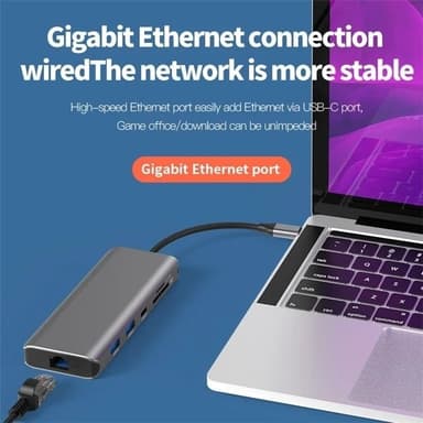 NÖRDIC 1 til 10 USB-C-dokkingstasjon 1xHDMI 8K30Hz 1XHDMI 4K60Hz 2xUSB3.0, 1xUSB-C, 1xRJ45 GigaLan, 1xPD 87W, 1xSD og 1xMicroSD 1xAux stereo