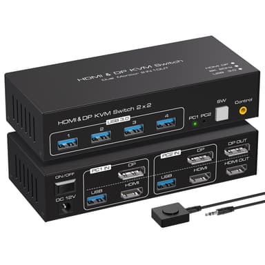 NÖRDIC KVM-svitsj 2 til 2 DisplayPort & HDMI, 8K60Hz/4K120Hz, 4x USB-A