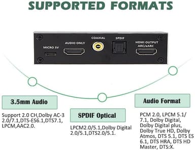 NÖRDIC HDMI Extractor 4K60Hz HDMI til HDMI + Optisk Toslink + Koaksial + 3,5 mm lyd + 7,1 CH HDMI-støtte for eARC / ARC HDR Dolby ATMOS