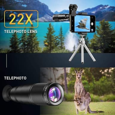 APEXEL 6-i-1 Telefonlinsesett – 22X teleobjektiv, 205° fisheye-linse, 120° vidvinkellinse & 25X makrolinse