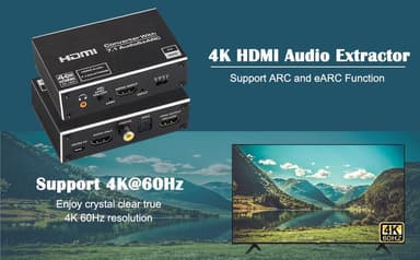 NÖRDIC HDMI Extractor 4K60Hz HDMI til HDMI + Optisk Toslink + Koaksial + 3,5 mm lyd + 7,1 CH HDMI-støtte for eARC / ARC HDR Dolby ATMOS