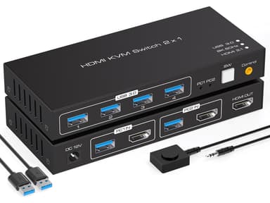 NÖRDIC KVM-svitsj 2 til 1 HDMI til HDMI, 8K60Hz/4K120Hz, 4x USB-A