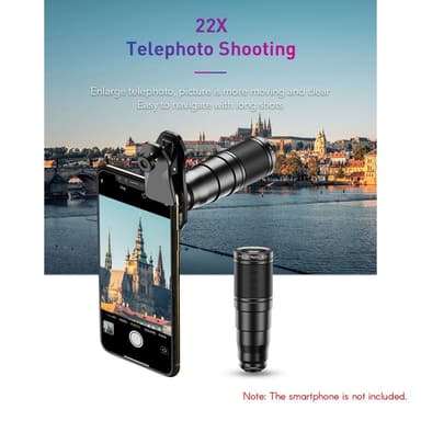 APEXEL 6-i-1 Telefonlinsesett – 22X teleobjektiv, 205° fisheye-linse, 120° vidvinkellinse & 25X makrolinse