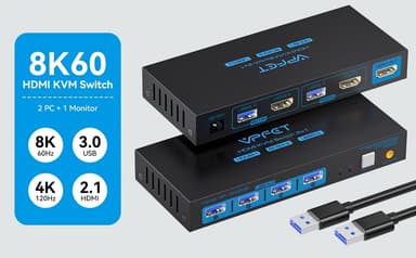 NÖRDIC KVM-svitsj 2 til 1 HDMI til HDMI, 8K60Hz/4K120Hz, 4x USB-A