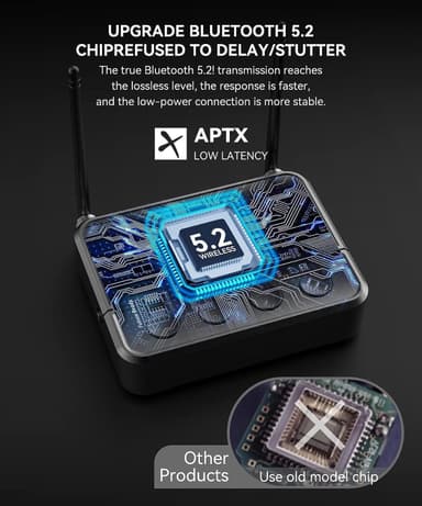 NÖRDIC Bluetooth 5.2 trådløs sender dual link mottaker DAC Qualcomm aptXLL aptX HD 3,5 mm AUX RCA optisk