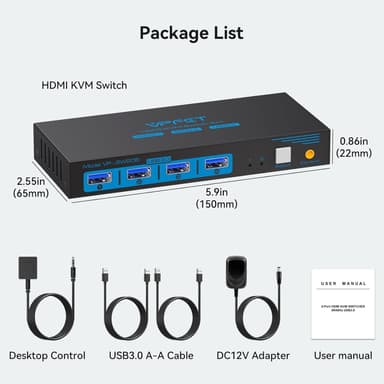 NÖRDIC KVM-svitsj 2 til 1 HDMI til HDMI, 8K60Hz/4K120Hz, 4x USB-A