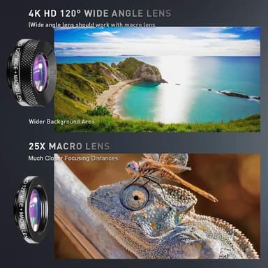 APEXEL 6-i-1 Telefonlinsesett – 22X teleobjektiv, 205° fisheye-linse, 120° vidvinkellinse & 25X makrolinse