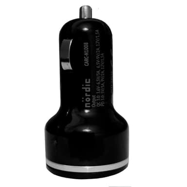 NÖRDIC Quick Car Charger USB C Strømlevering 18W og USB En hurtiglader QC3.0 18WUSB Bil lader Type C 18W + QC3.0 18W