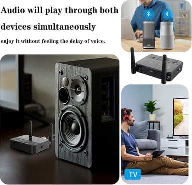NÖRDIC Bluetooth 5.2 trådløs sender dual link mottaker DAC Qualcomm aptXLL aptX HD 3,5 mm AUX RCA optisk