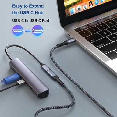 NÖRDIC 50cm USB3.2 Gen2 USB-C Forlengelseskabel hann til hunn 10Gbps 5A 100W Thunderbolt3