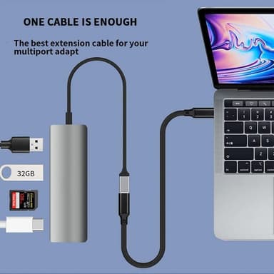 NÖRDIC 2m USB2.0 USB-C ha til C ho skjøtekabel 2,4A 480Mbps 12W