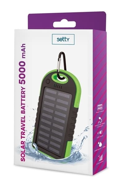Setty powerbank med solceller, 5000 mAh, grønn