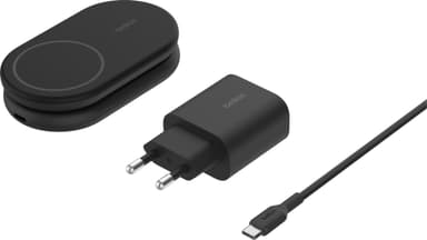Belkin BoostCharge 2-i-1 15W Qi2 magnetisk lader (sort)
