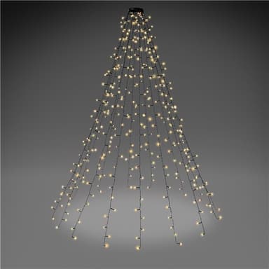 Goobay 400 LED juletrebelysning med ring, timer og minnefunksjon, 8 lysmoduser, 24 V ekstern transformator, varmhvit (3000 K), for innendørs og utendørs bruk (IP44)