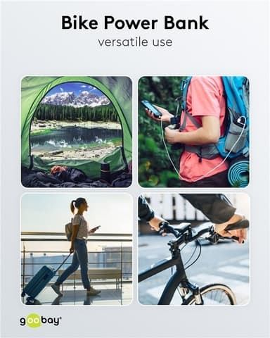 Goobay Bike powerbank 5.0 (5 000 mAh) liten, tynn og praktisk powerbank med en kapasitet på 5 000 mAh for montering på sykkelen