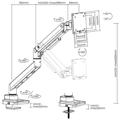 LogiLink Monitorarm 17-49"" gassfjær maks 20 kg